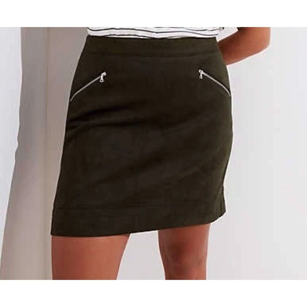 Ann Taylor LOFT NWT Womens A Line Faux Suede Zip Skirt 2 Forrest Green NWT